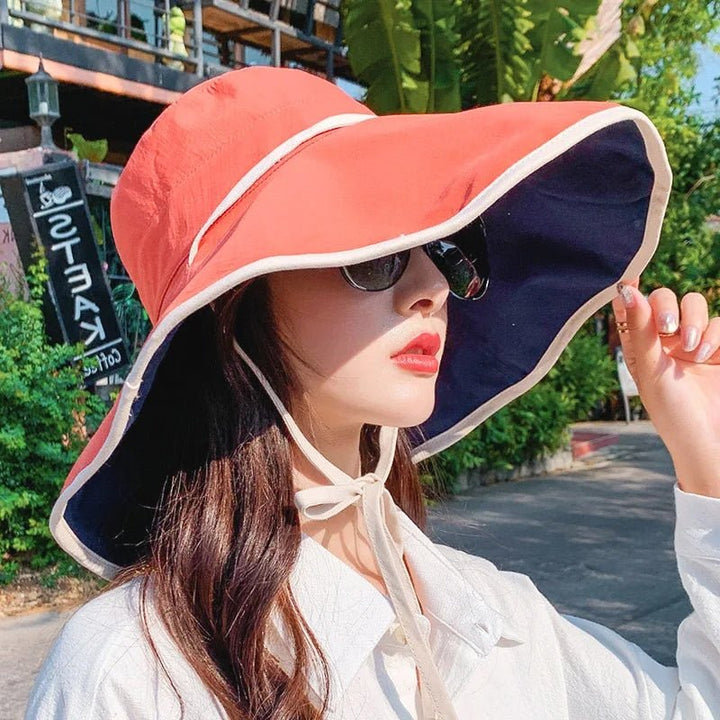 Large women's sun hat with wide brim - Livia-Orange-State of Style