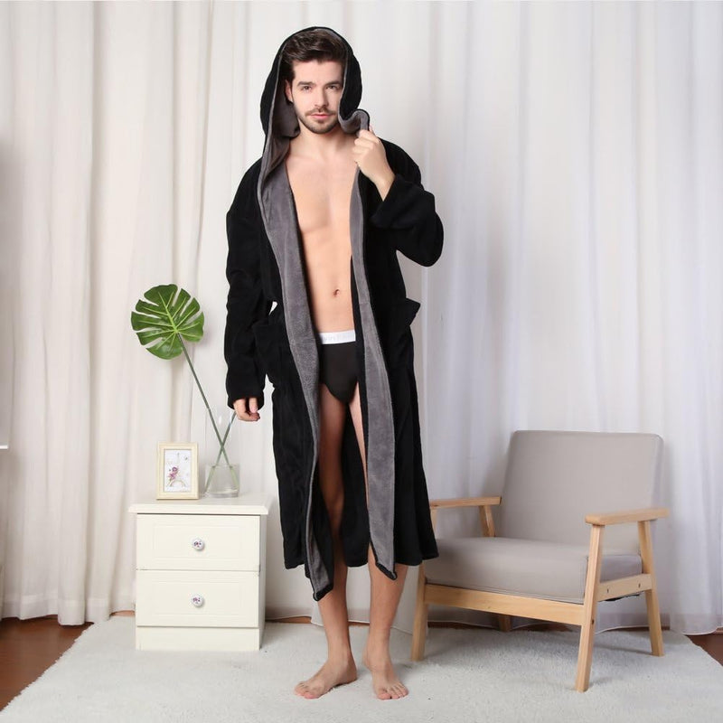 Lars Luxury Men's Robe with Hood-Black-S-State of Style