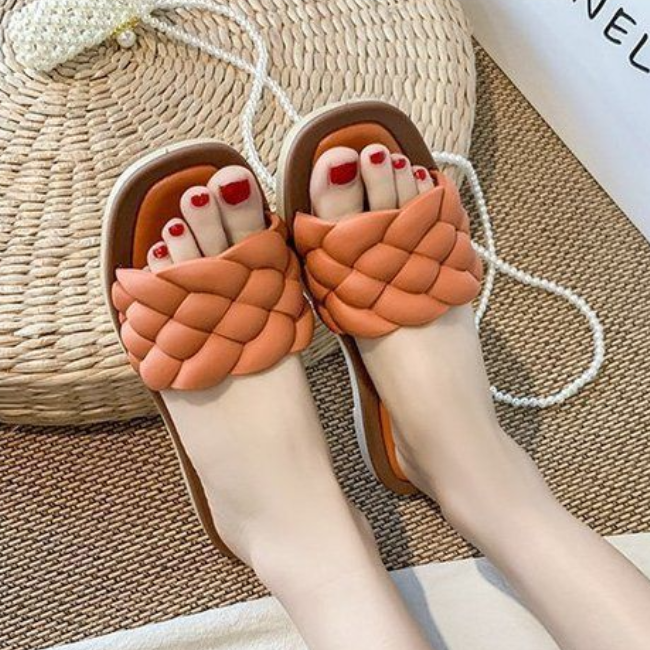 Laura - Orthopedische Geweven Groene Slippers-Groen-36-State of Style
