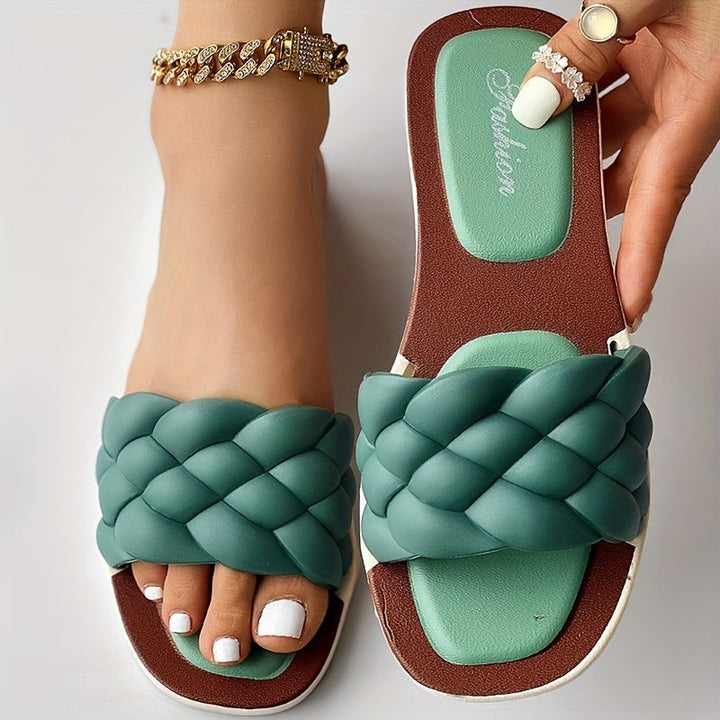 Laura - Orthopedische Geweven Groene Slippers-Groen-36-State of Style
