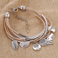 Layered Natural Leather Bracelet | Multi-Strand Women's Jewellery-BEIGE-State of Style