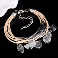 Layered Natural Leather Bracelet | Multi-Strand Women's Jewellery-BEIGE-State of Style