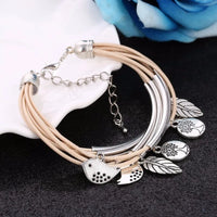 Layered Natural Leather Bracelet | Multi-Strand Women's Jewellery-BEIGE-State of Style