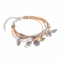 Layered Natural Leather Bracelet | Multi-Strand Women's Jewellery-BEIGE-State of Style