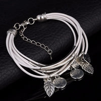 Layered Natural Leather Bracelet | Multi-Strand Women's Jewellery-BEIGE-State of Style
