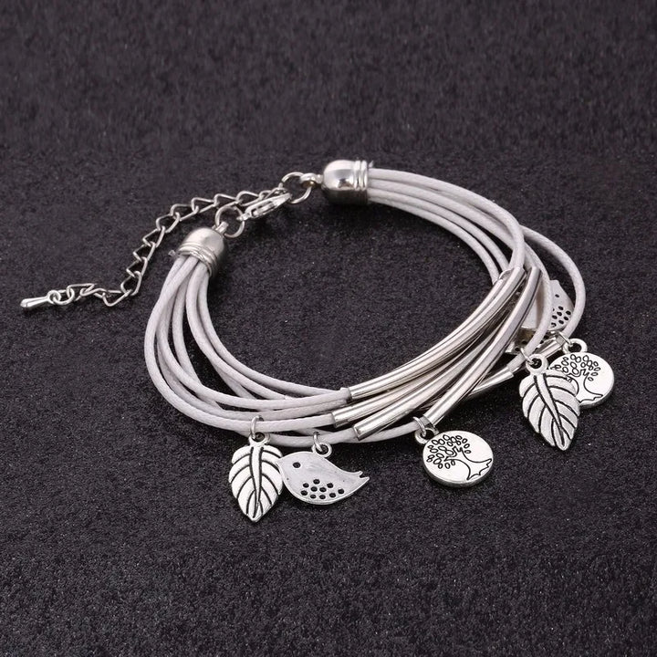 Layered Natural Leather Bracelet | Multi-Strand Women's Jewellery-BEIGE-State of Style