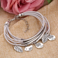Layered Natural Leather Bracelet | Multi-Strand Women's Jewellery-BEIGE-State of Style