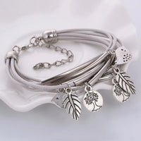 Layered Natural Leather Bracelet | Multi-Strand Women's Jewellery-BEIGE-State of Style