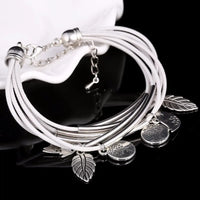 Layered Natural Leather Bracelet | Multi-Strand Women's Jewellery-BEIGE-State of Style