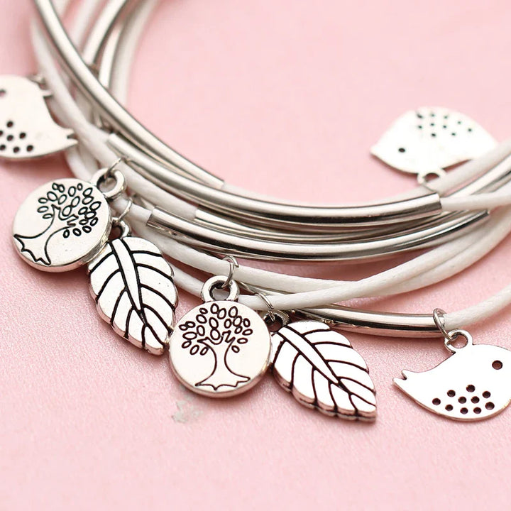 Layered Natural Leather Bracelet | Multi-Strand Women's Jewellery-BEIGE-State of Style