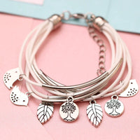 Layered Natural Leather Bracelet | Multi-Strand Women's Jewellery-BEIGE-State of Style