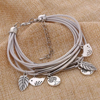 Layered Natural Leather Bracelet | Multi-Strand Women's Jewellery-GRAY-State of Style