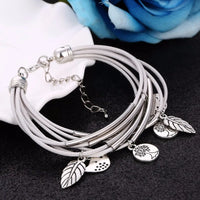 Layered Natural Leather Bracelet | Multi-Strand Women's Jewellery-WHITE-State of Style
