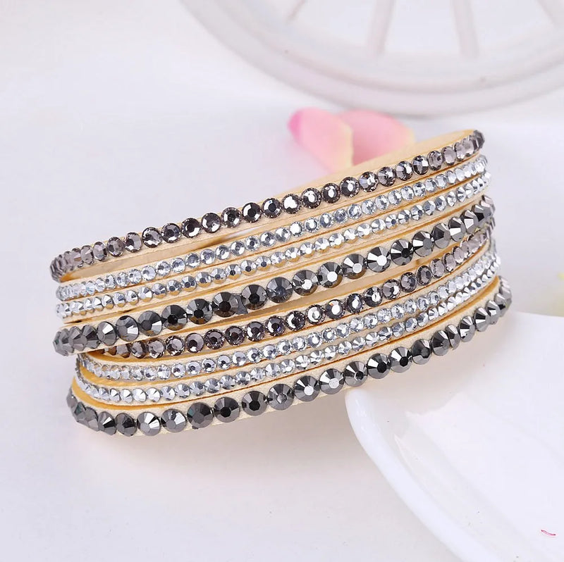 Layered Rhinestone Wrap Bracelet-BEIGE-State of Style