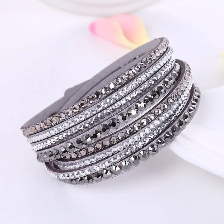 Layered Rhinestone Wrap Bracelet-GRAY-State of Style