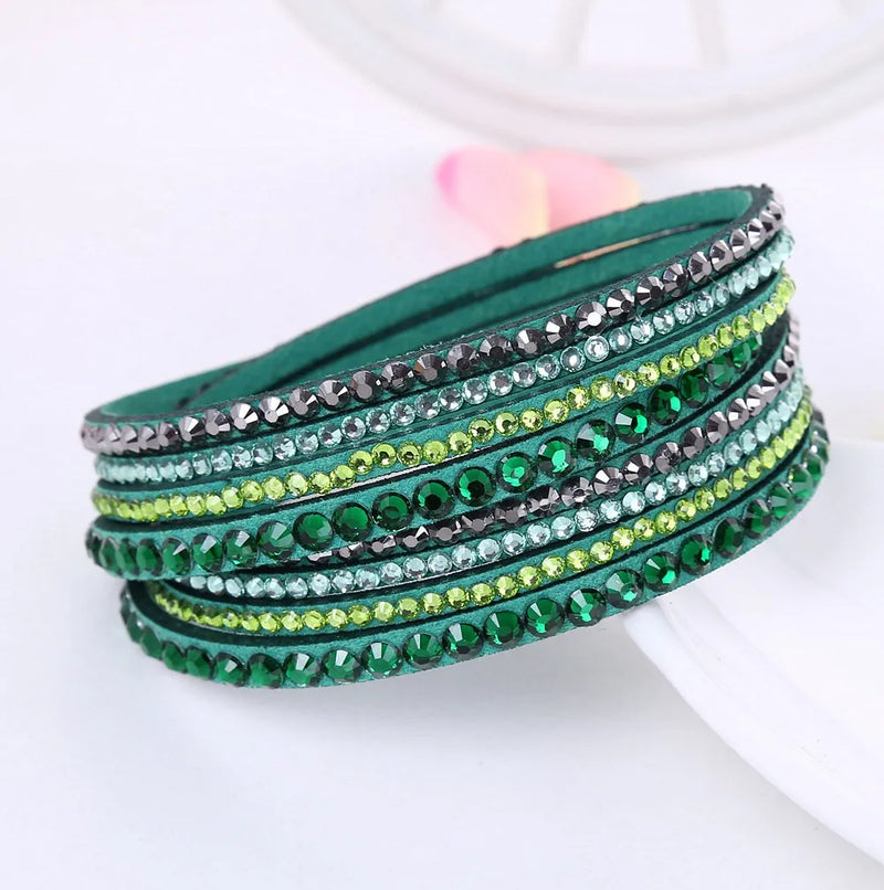 Layered Rhinestone Wrap Bracelet-GREEN-State of Style