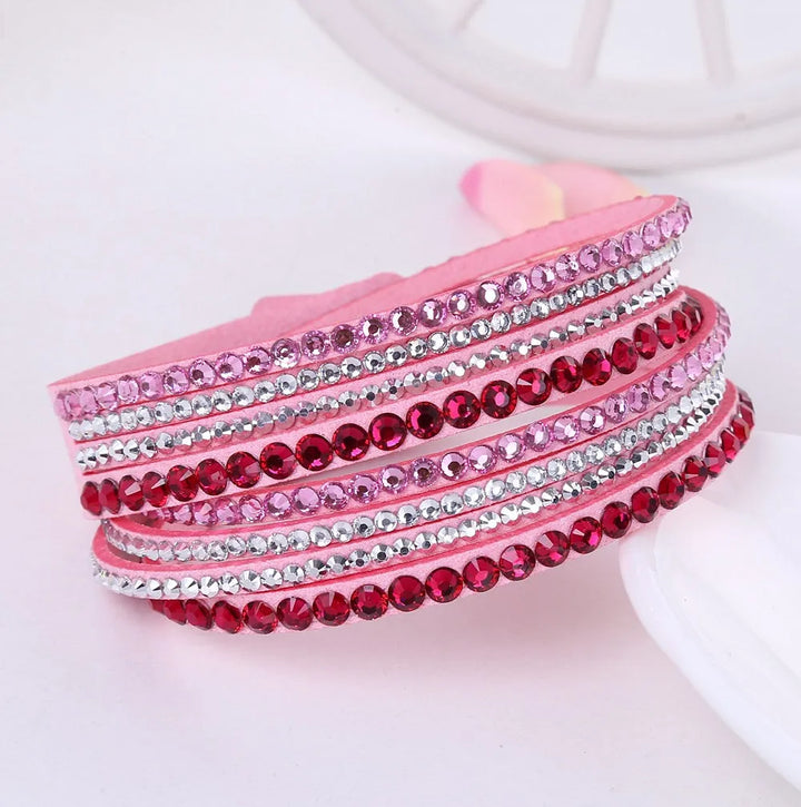 Layered Rhinestone Wrap Bracelet-PINK-State of Style