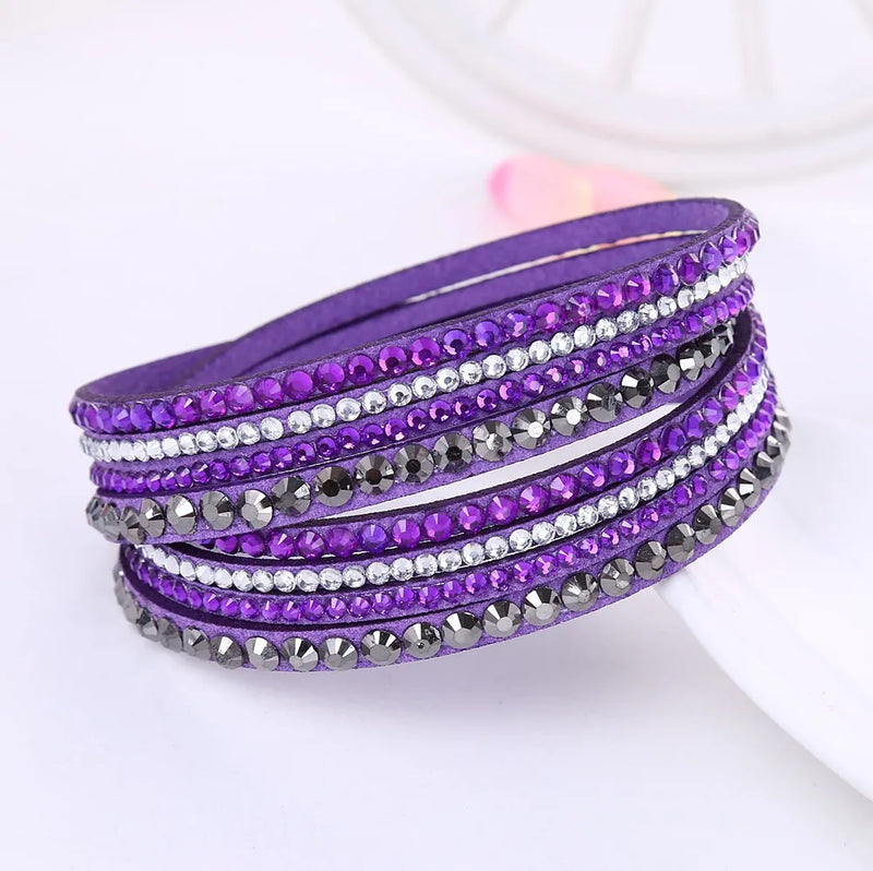 Layered Rhinestone Wrap Bracelet-PURPLE-State of Style