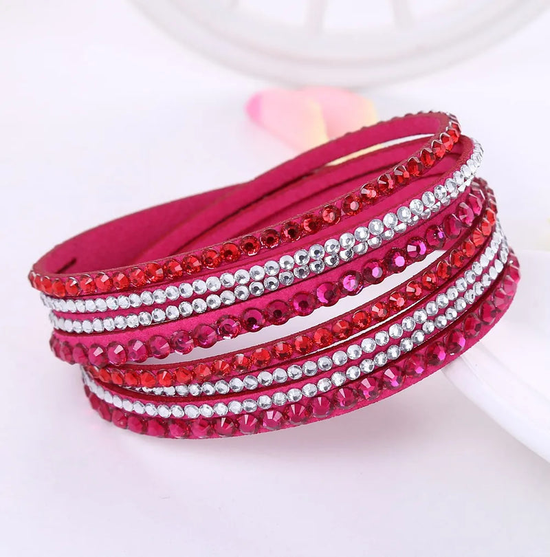 Layered Rhinestone Wrap Bracelet-RED-State of Style