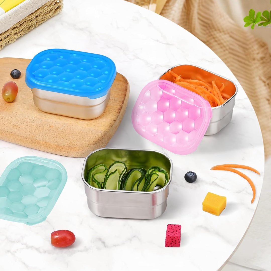 Leak-proof Stainless Steel Snack Containers with Silicone Lid - 250ml-Red/Purple/Pink-State of Style