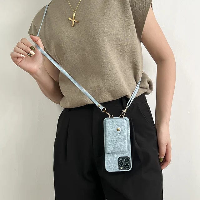 Leather Crossbody Phone Case - Urban Chic-Light Blue-iPhone 12-State of Style