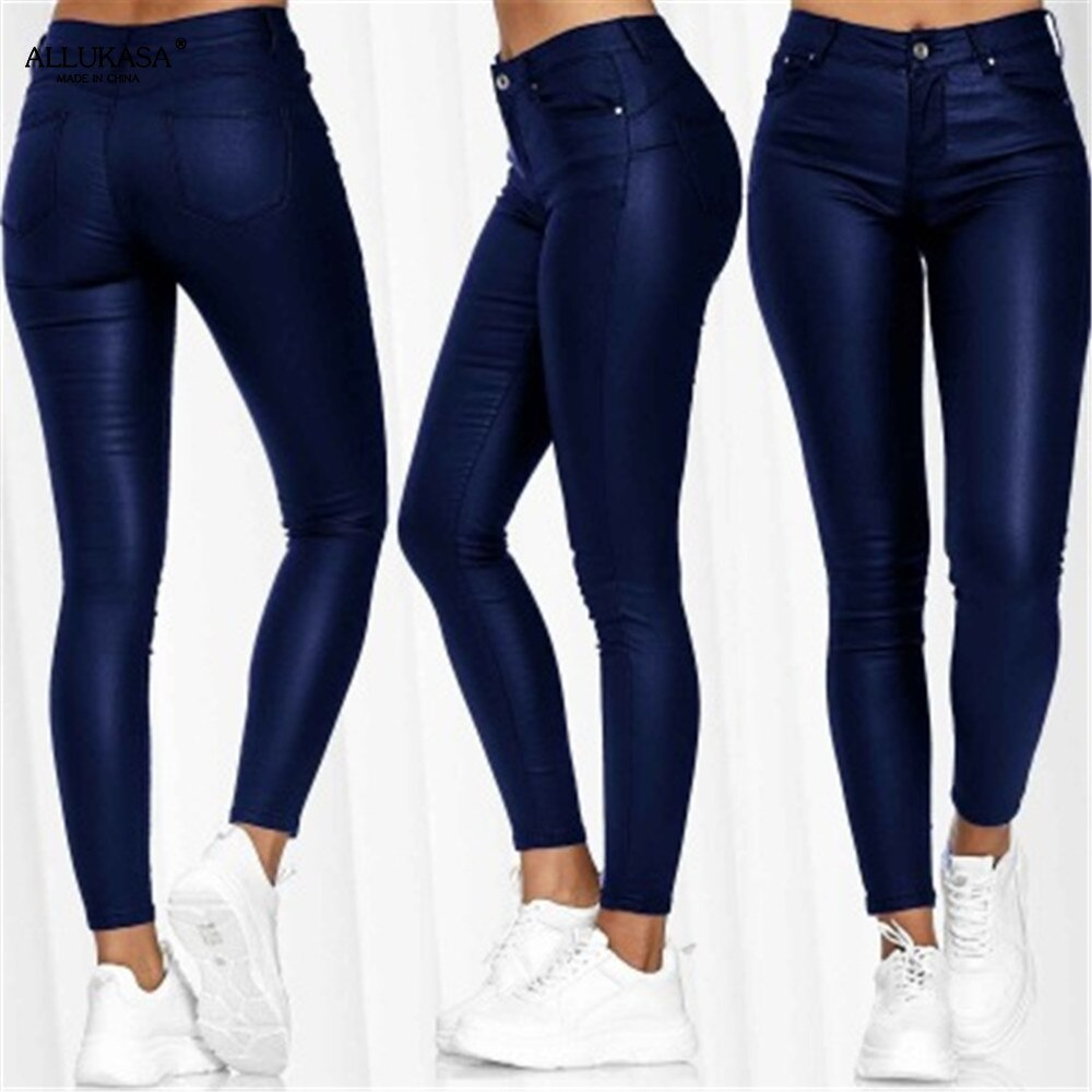 Leather stretch trousers with a high waist - Raffaela-Black-S-State of Style