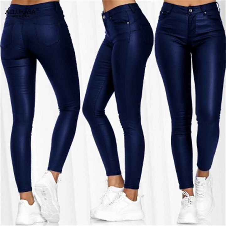 Leather stretch trousers with a high waist - Raffaela-Black-S-State of Style