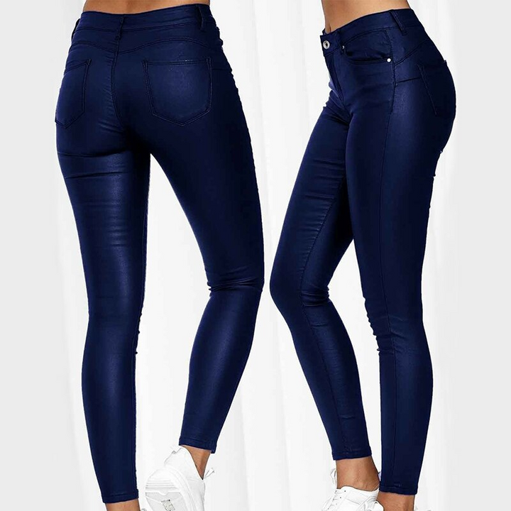 Leather stretch trousers with a high waist - Raffaela-Black-S-State of Style