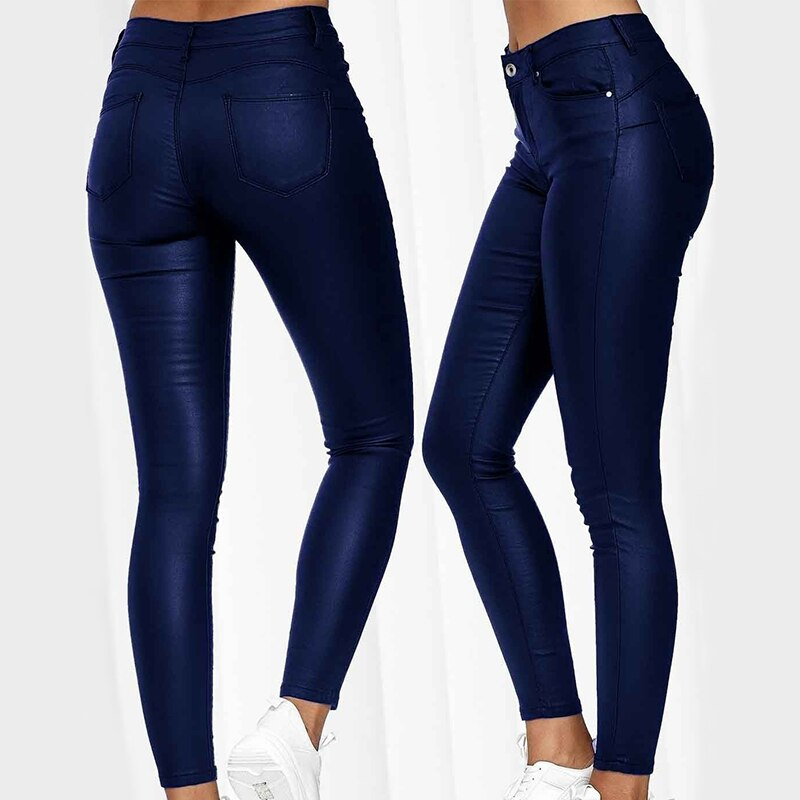 Leather stretch trousers with a high waist - Raffaela-Black-S-State of Style