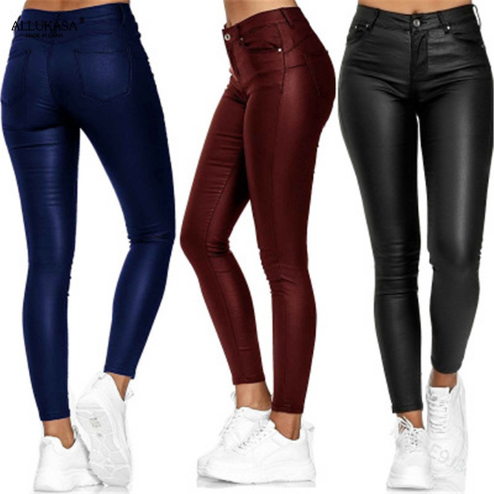 Leather stretch trousers with a high waist - Raffaela-Black-S-State of Style