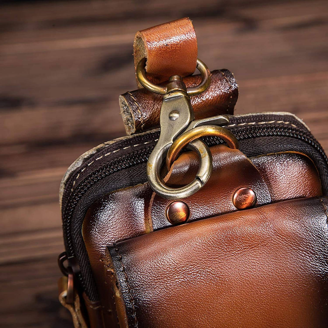 LeatherGuard Pro Men's Leather Waist Bag-Dark Brown-State of Style
