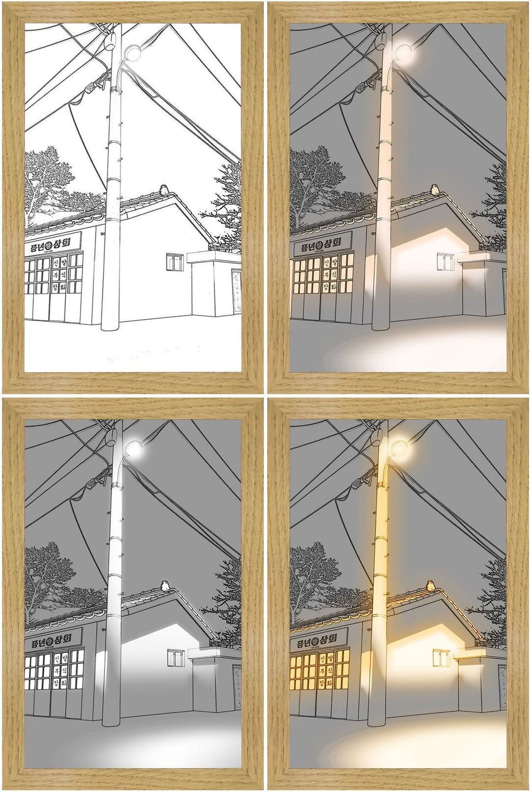 LED Lighting Painting – Luminza-Sunset and street lighting-23x17cm-State of Style