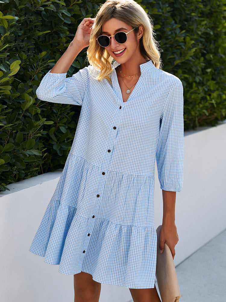Light Blue Checkered Summer Dress - SkyBreeze-S-State of Style