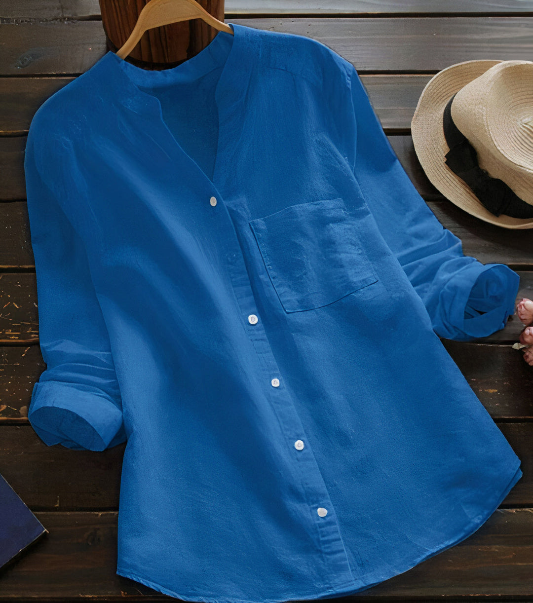 Light Cotton Linen Women's Blouse – Maëlle-Light blue-S-State of Style