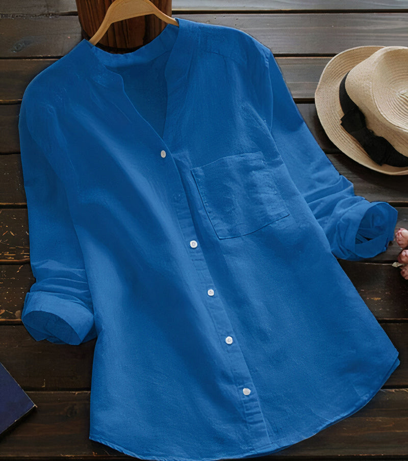 Light Cotton Linen Women's Blouse – Maëlle-Light blue-S-State of Style