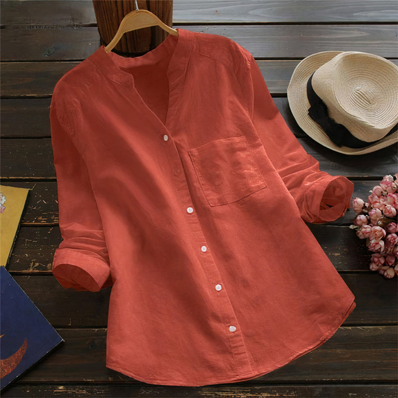 Light Cotton Linen Women's Blouse – Maëlle-Red-S-State of Style