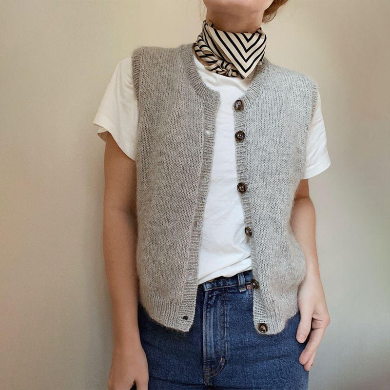 Light Grey Sleeveless Ladies' Cardigan - Celeste-S-State of Style