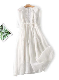 Light Linen Dress with Pleat Detail - Sofia-White-M-State of Style