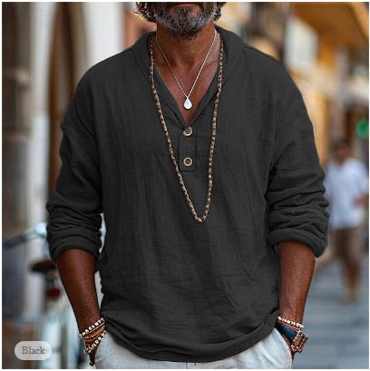 Light Linen Henley Shirt for Men – Jonas-Black-S-State of Style