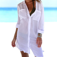 Light Linen Shirt Dress - Navy-White-S-State of Style