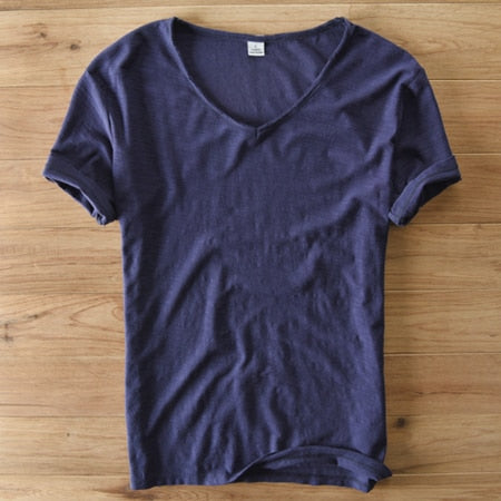 Light Linen V-Neck Shirt for Men – Breathable & Summery – Thilo-Dark blue-M-State of Style