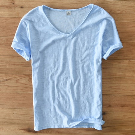 Light Linen V-Neck Shirt for Men – Breathable & Summery – Thilo-Light blue-M-State of Style