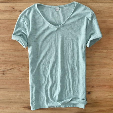 Light Linen V-Neck Shirt for Men – Breathable & Summery – Thilo-Light green-M-State of Style