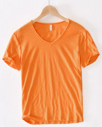 Light Linen V-Neck Shirt for Men – Breathable & Summery – Thilo-Orange-M-State of Style