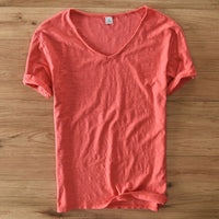 Light Linen V-Neck Shirt for Men – Breathable & Summery – Thilo-Red-M-State of Style