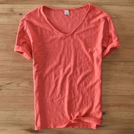 Light Linen V-Neck Shirt for Men – Breathable & Summery – Thilo-Red-M-State of Style