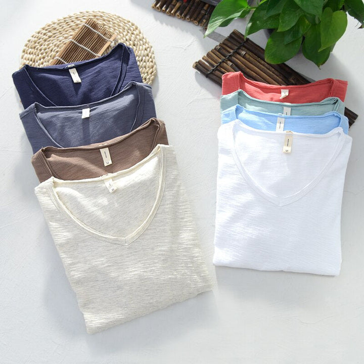 Light Linen V-Neck Shirt for Men – Breathable & Summery – Thilo-White-M-State of Style