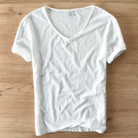 Light Linen V-Neck Shirt for Men – Breathable & Summery – Thilo-White-M-State of Style