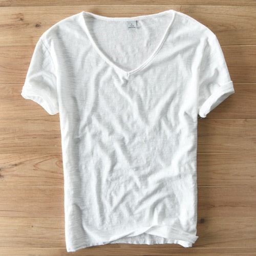 Light Linen V-Neck Shirt for Men – Breathable & Summery – Thilo-White-M-State of Style