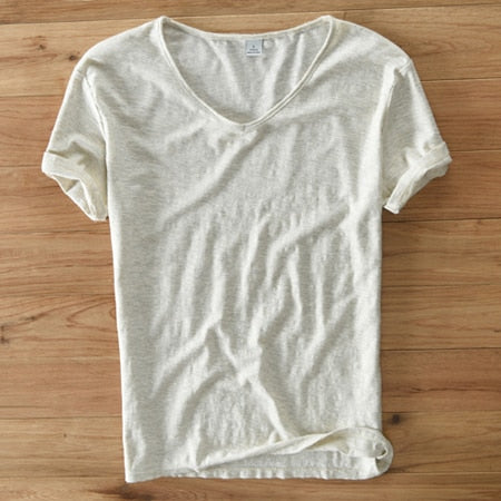 Light Linen V-Neck Shirt for Men – Breathable & Summery – Thilo-White-M-State of Style